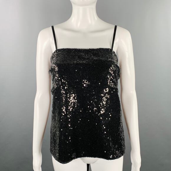 PRABAL GURUNG Size 0 Black Polyester Sequined Draped Dress Top - Picture 1 of 7